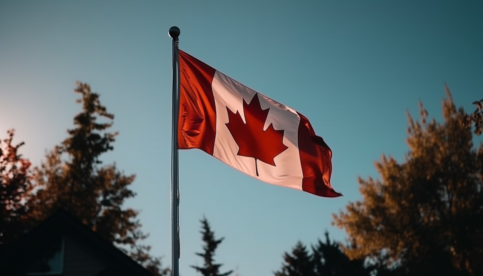 Canadian flag at sunset