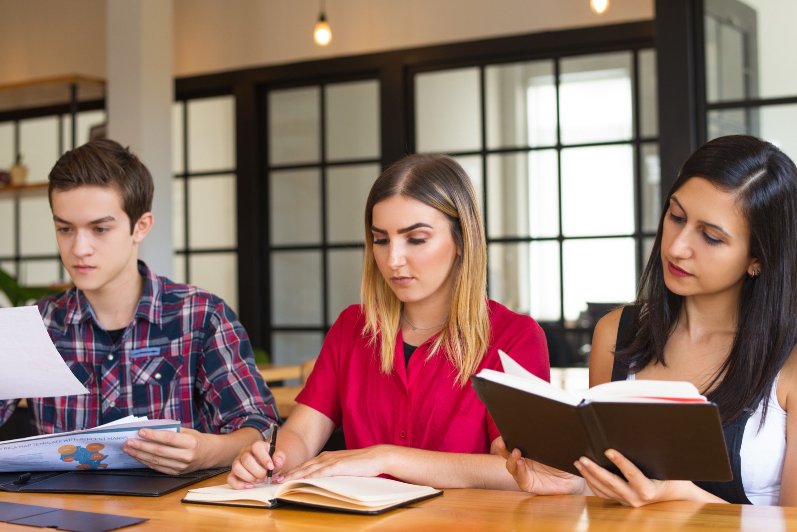 Students studying in a library